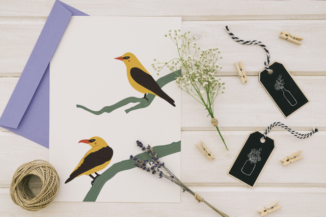 Couple d'oiseaux (Loriots d'Europe)