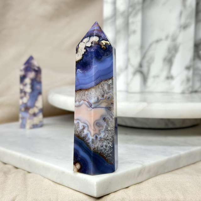 Blue Flower Agate Tower with Quartz (High Quality) A