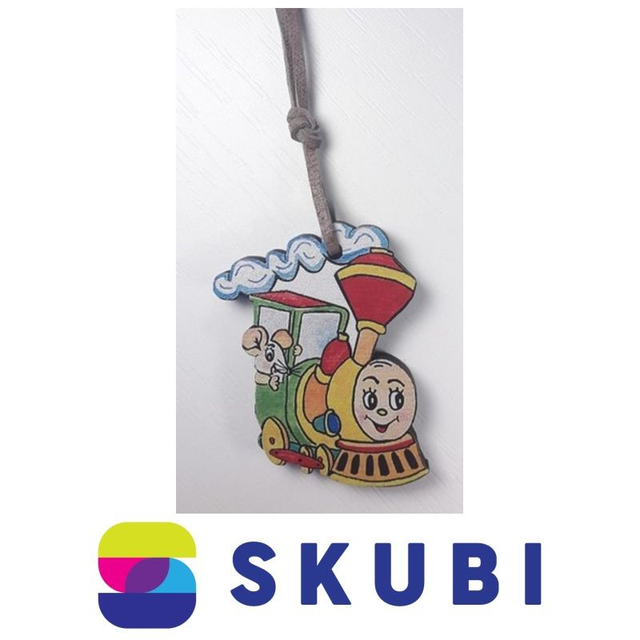 Přívěsek dřevěný - na krk - mašinka s myškou