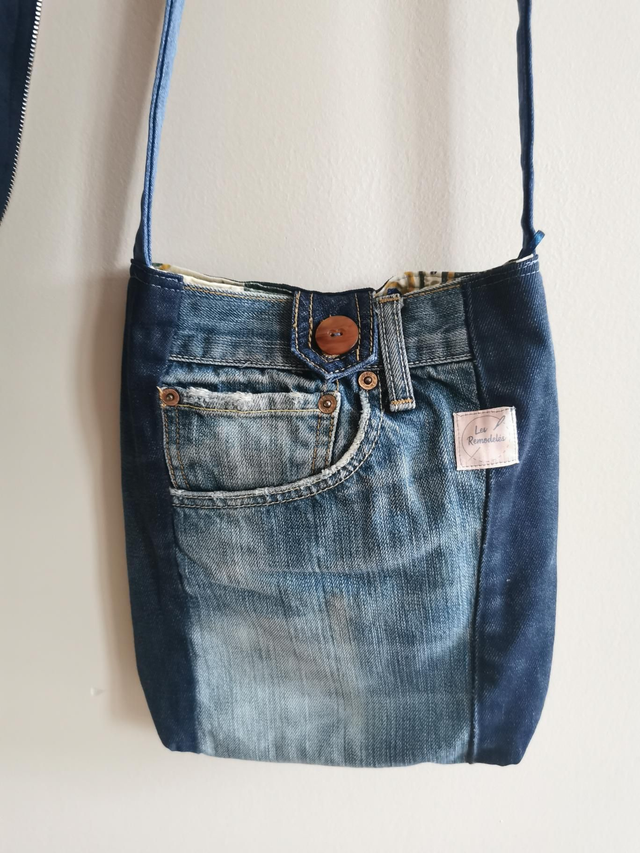 Sac mains libres #124  - Mix de jeans et tissu provençal