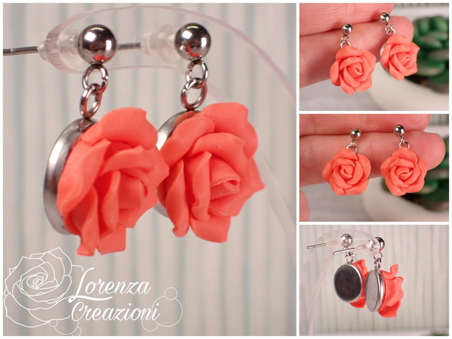Orecchini pendenti rose corallo/flamingo