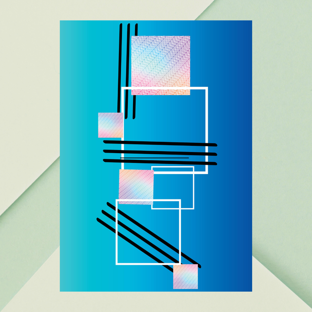 Carrés géométriques abstraits sur dégradé bleu / Geometric Abstract Squares on Blue Gradient