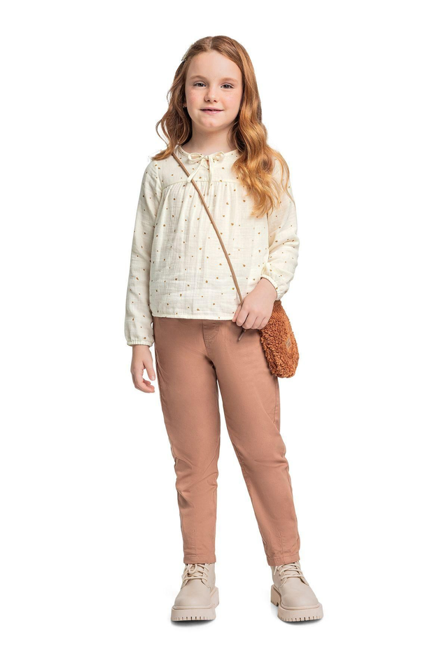 Blusa Bata Manga Longa Em Tecido (Off White)