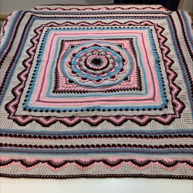Crochet Large Pink and Brown Blanket 