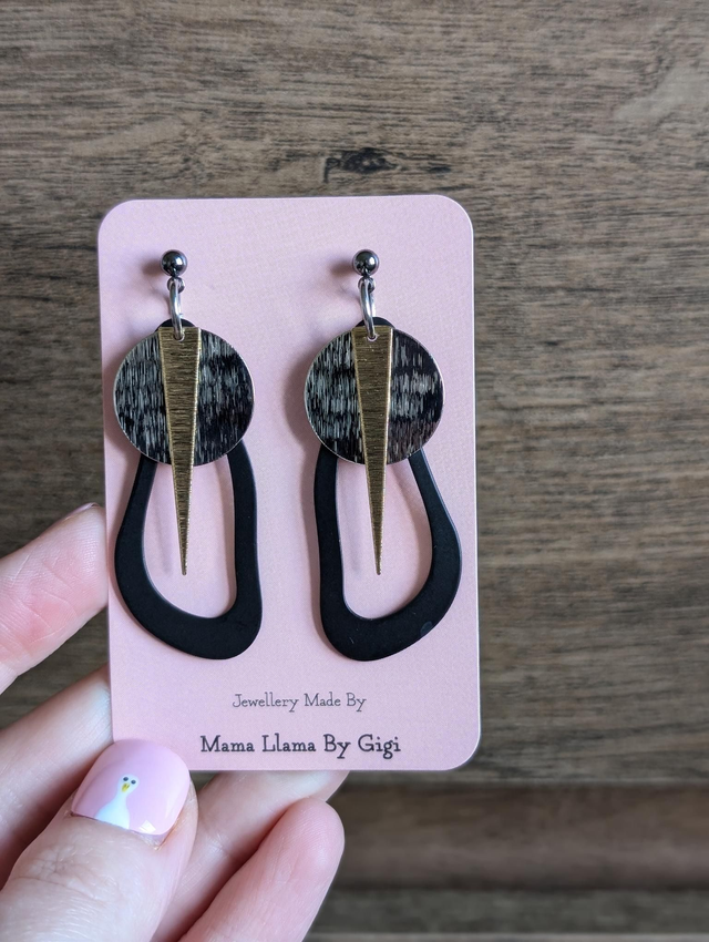 Lacey Warrior earrings silver gold and black