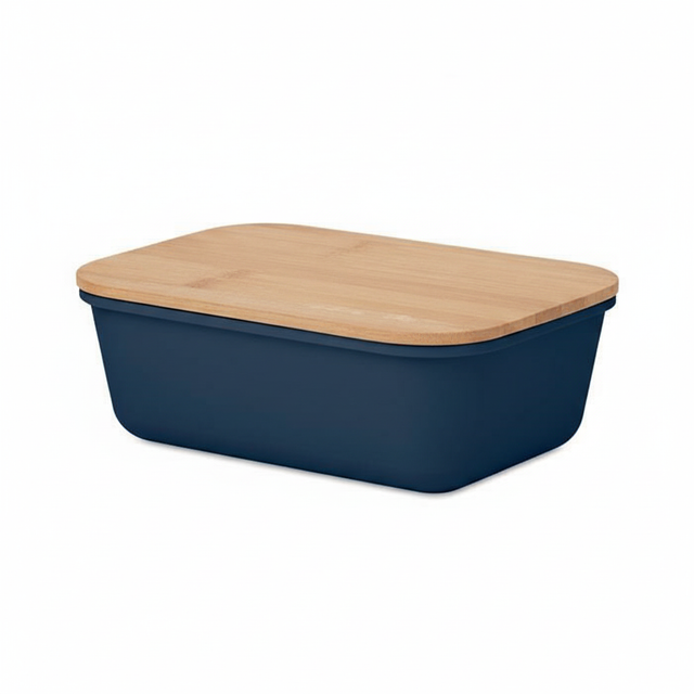 Stylische Lunchbox mit Bambusdeckel marineblau – ideal für Arbeit, Schule oder Picknick! 