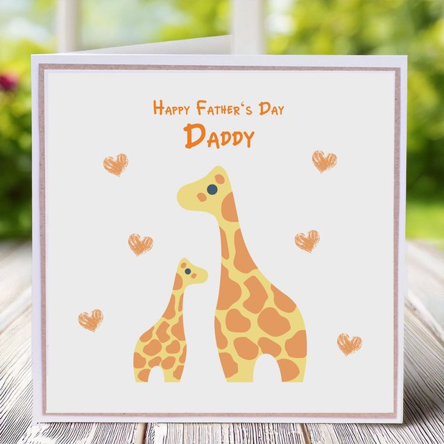 Father’s Day card with Daddy and Giraffes, in gentle muted tones. 