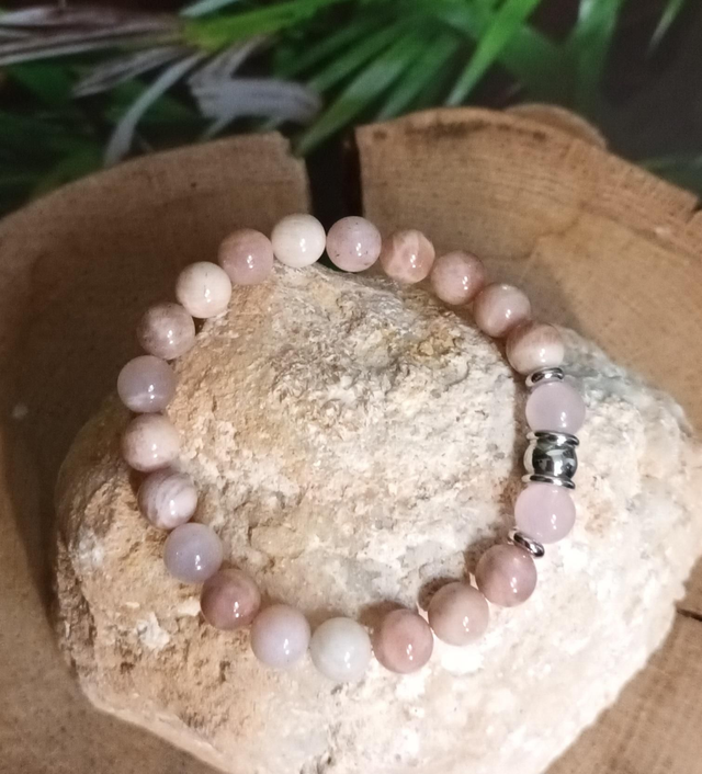Bracelet en pierre de lune rose et quartz rose
