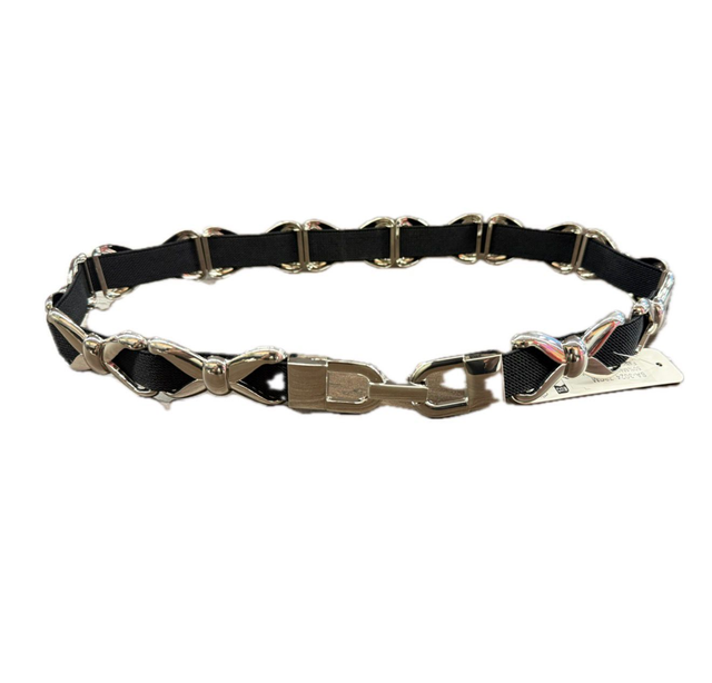 Riem elastiek zwart met zilver strikjes