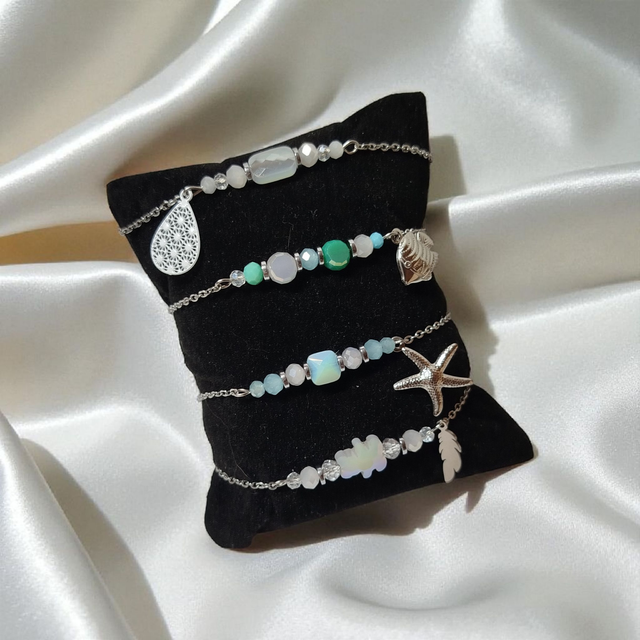 Bracelet acier inoxydable bleu clair et argenté