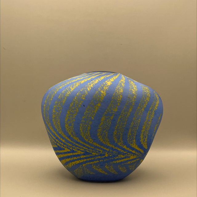 Peter Layton Blue Vase with Yellow Stripes