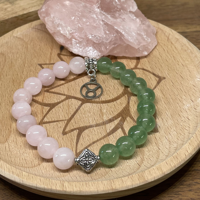 🌸♉️🍀Bracelet Signe Taureau Quartz rose et Aventurine