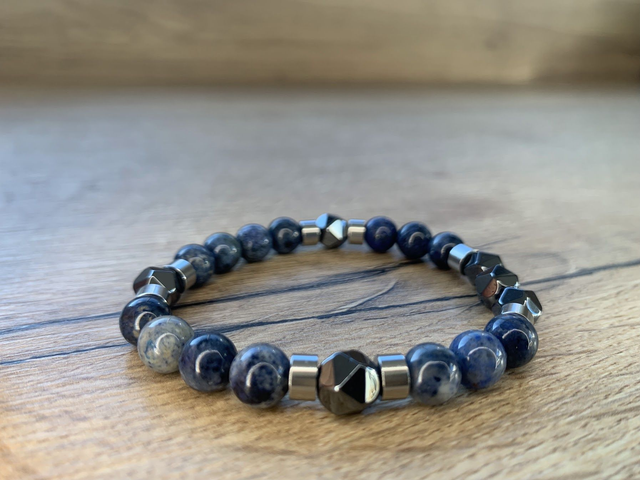 Bracelet Dumortiérite et Hématite - Perles de 8mm