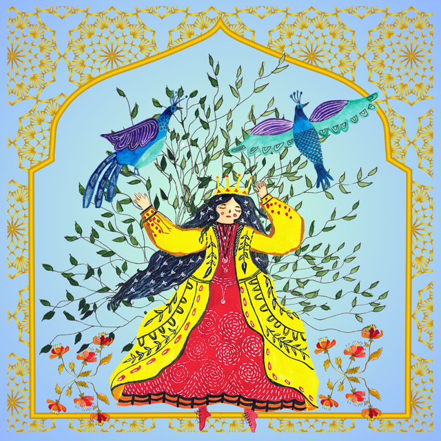 Folk design - Princess and the peacock coaster