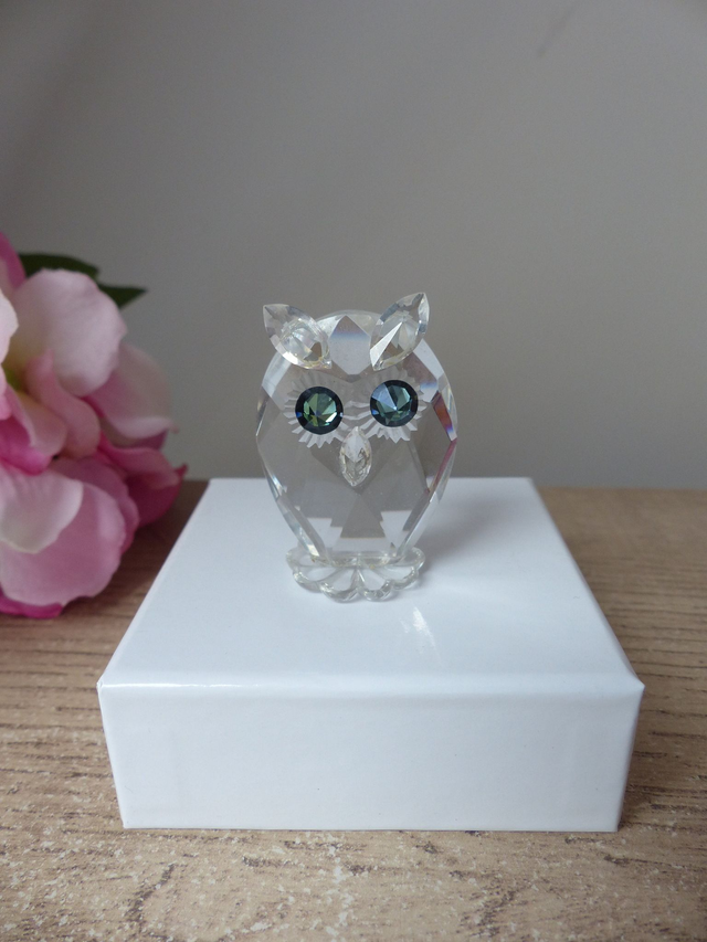 Figurine miniature oiseau hibou en verre, Sculpture hibou en verre d'art vintage, Décoration Intérieur, Cadeau hibou porte- bonheur chance