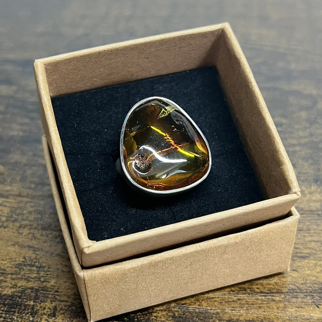 Bague en argent et Ambre - Taille 59 réglable