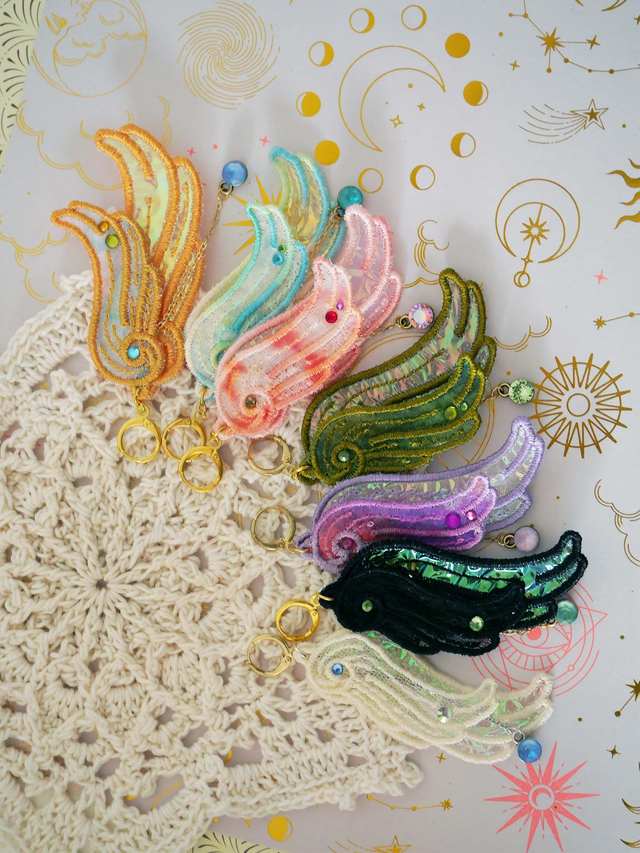 Olympe (Boucles d'oreille en dentelle brodée machine)