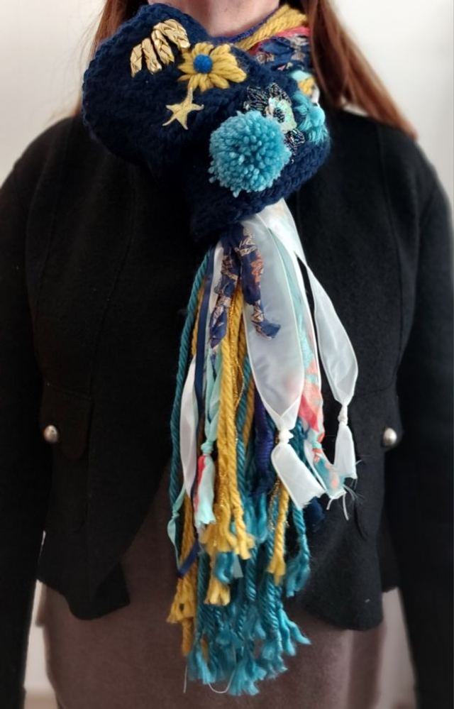 Echarpe bijoux laine marine