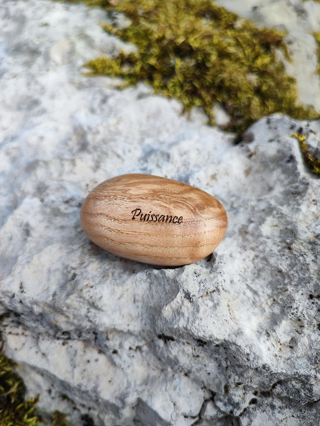 Caillou en Bois de Frêne Olivier "Puissance"