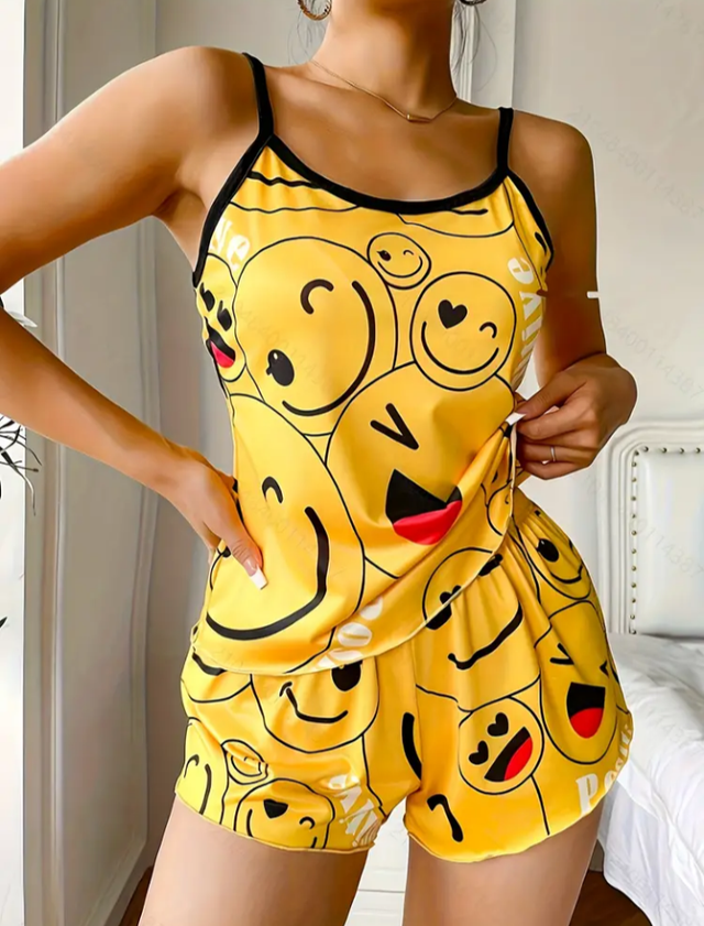 Zabawny zestaw piżamowy z nadrukiem twarzy Roz  M 38