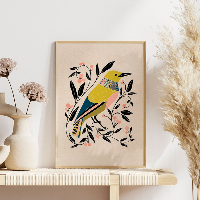 Affiche Oiseau Folk | 2 coloris au choix
