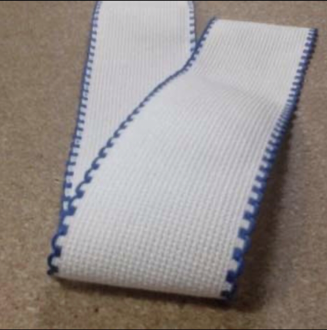 1” White Aida Band with Royal Blue edging per metre