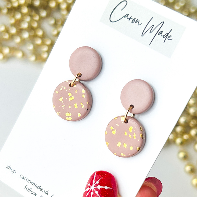 Small blush pink and gold circle earrings