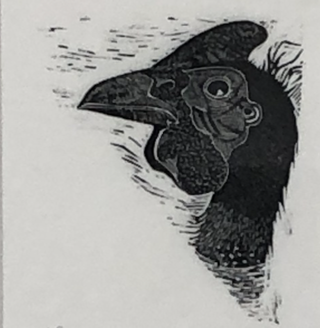 SP36 I Would Drown Myself for the Love of a Guinea Fowl 12/50 by Shelagh Popham,  Wood Engraving, 2 3/4 x 3 1/2 inches
