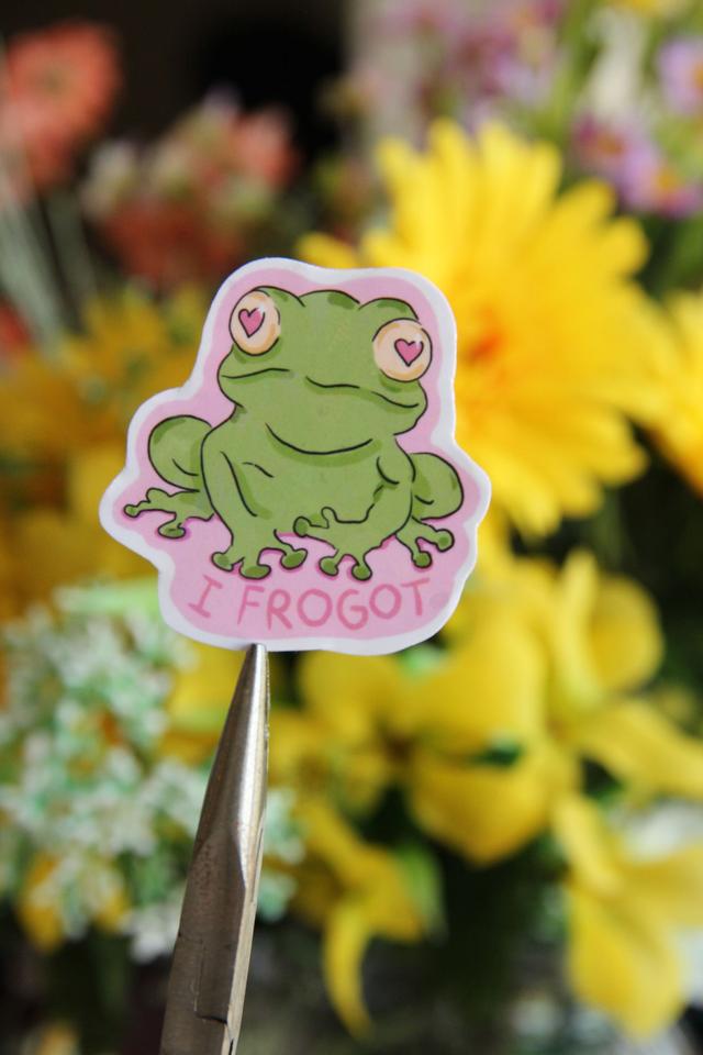 Sticker Grenouille rose &quot; I Frogot&quot;  