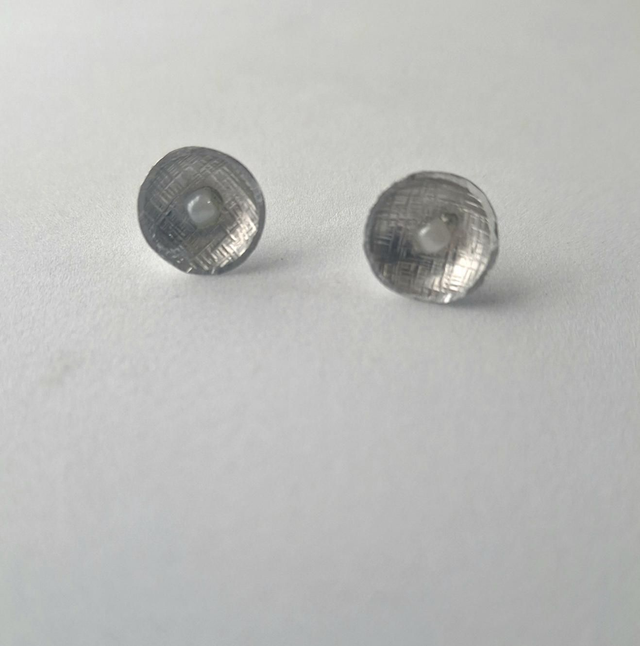 Textured Dome Earring with White Bead
