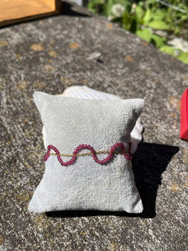 Bracelet Perles Rubis sur chaine en Acier inoxydable