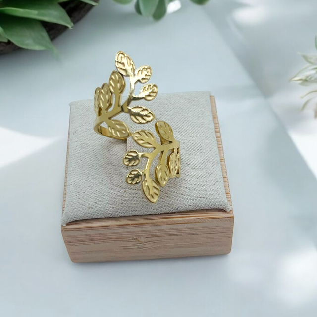 Bague feuilles réglable 