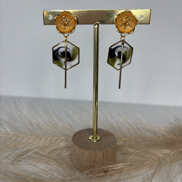 Boucles d’oreilles marbré vert/blanc/noir