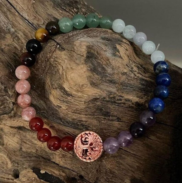 Bracelet 7 chakras "Arbre de vie rose"