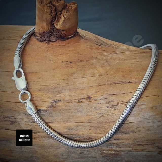Bracelet Homme Argent 925 Patiné – 21.5 cm– Maille Serpent - ONDE SAUVAGE - Idée Cadeau Pour Lui