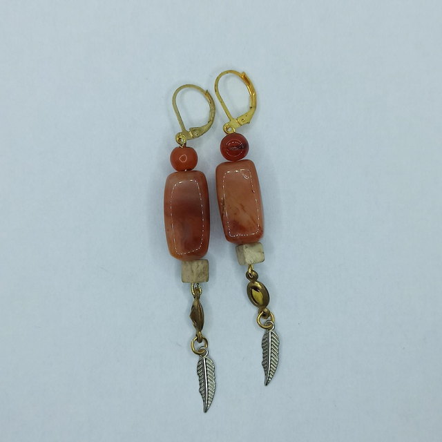 Dormeuses - Plumes en orange 