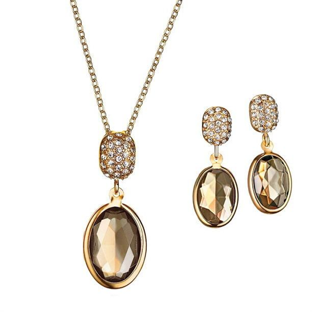 2 tlg. Collier und Cambria Ohrringe Set mit 3 glitzernden Edelsteinen