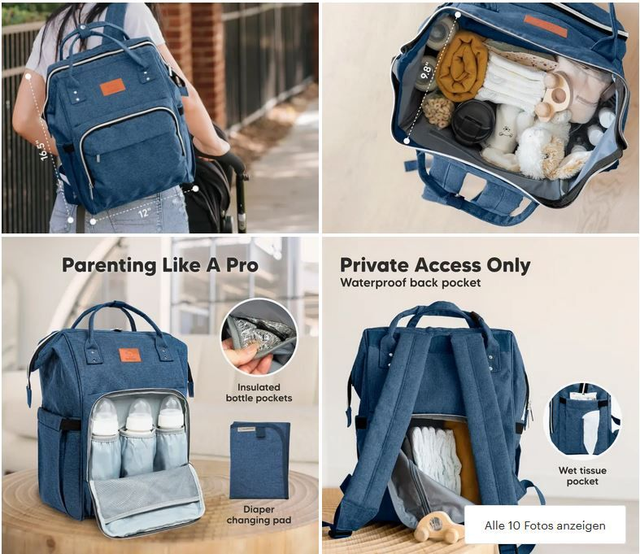 Keababies, Origineller Wickeltaschenrucksack, Babytaschen mit Wickelunterlage