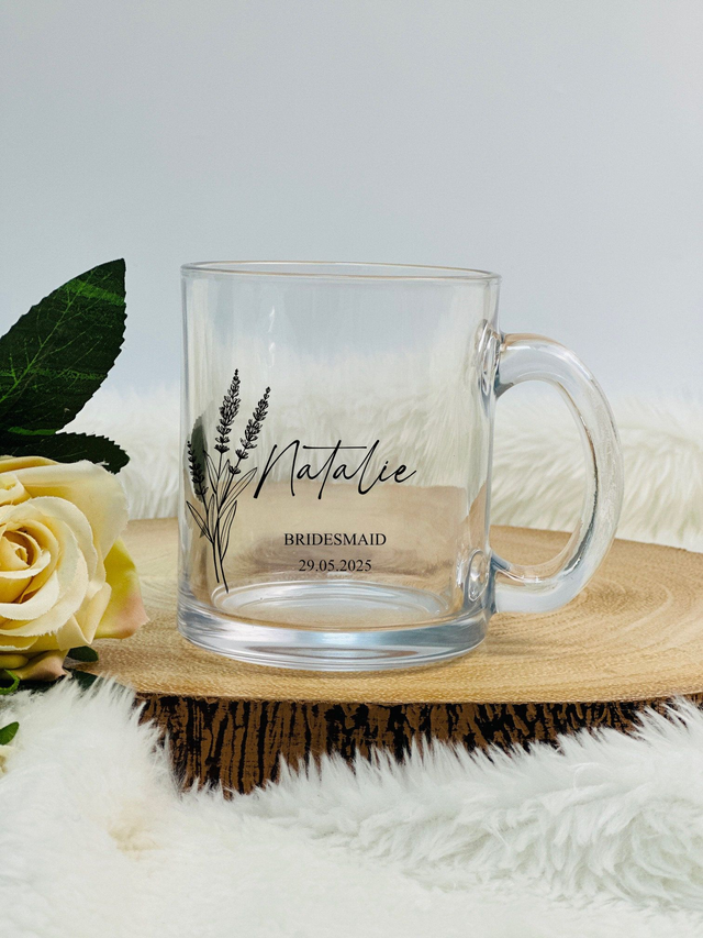 Persoanlised Floral Bridal Party Glass Mug 