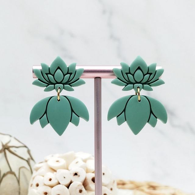 Boucles d'oreilles Feuille "Petit Lotus" Vert Absinthe