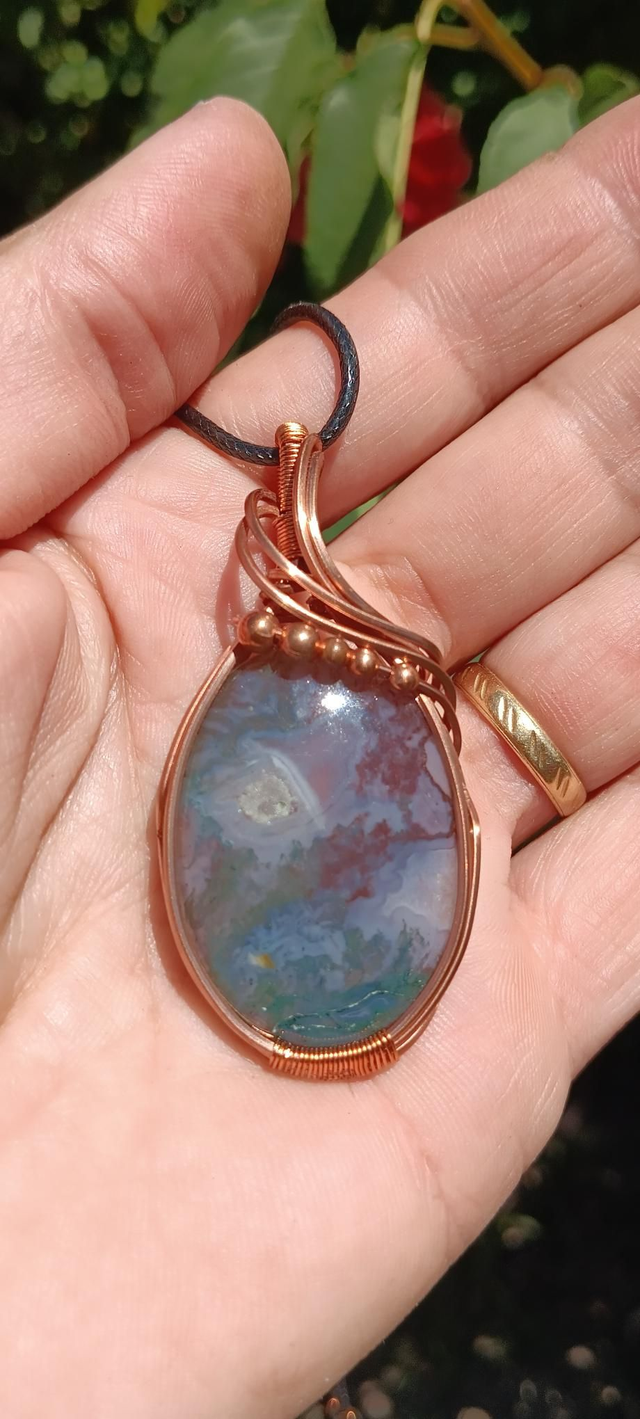 Pendentif agate mousse et Cuivre