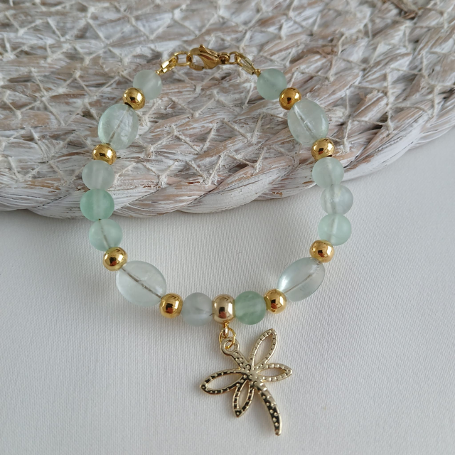 Meisjesarmband met Fluoriet, RVS & Libelle-bedel (3.043)