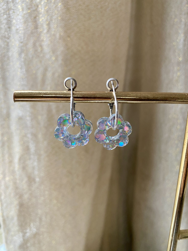 Créoles fleurs - chunky argent