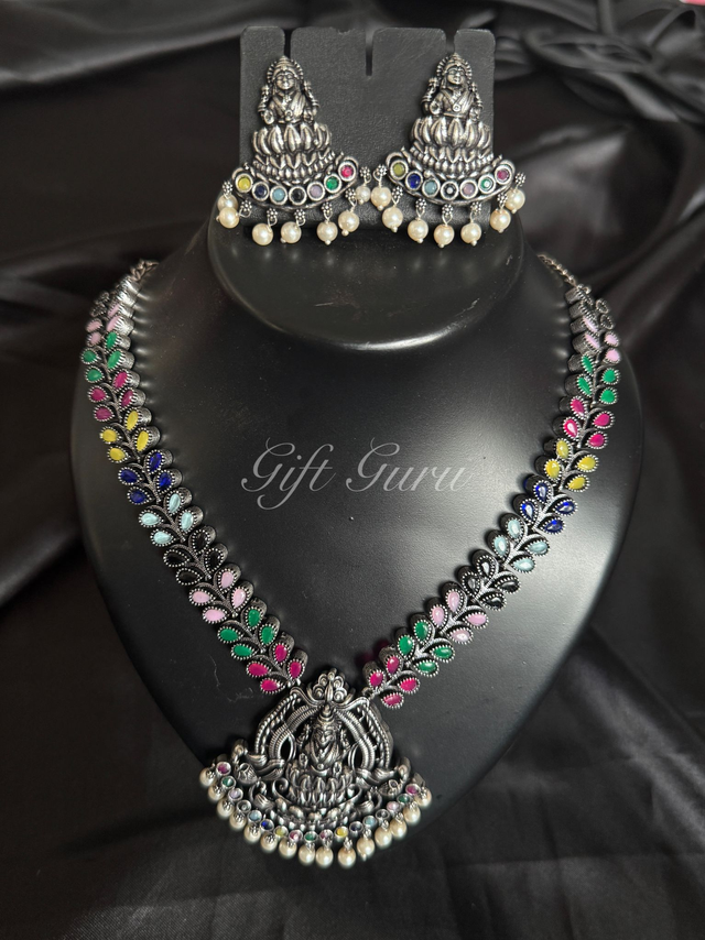 ✨ Radha Krishna Haram with Lakshmi Devi Pendant, Pearls &amp; Multi-Stones✨