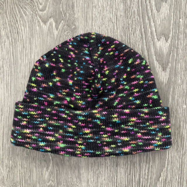 Super-soft Merino Wool Beanie Hat- Black Rainbow Speckle