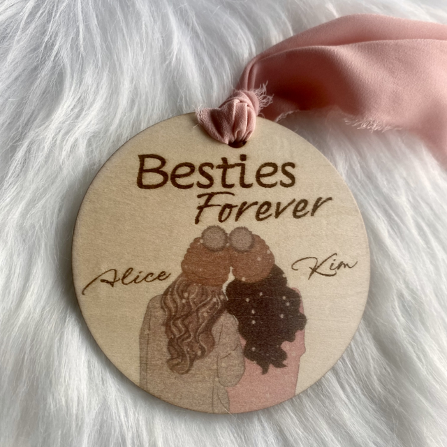 Suspension de Noël en bois "Besties Forever" – Cadeau personnalisé pour meilleure amie