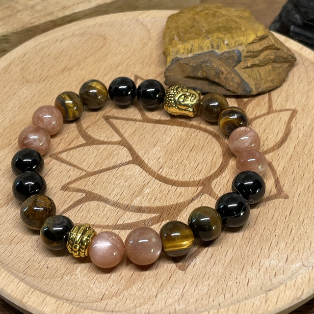 🌑♐️🐅Bracelet Signe Sagittaire en Pierre de soleil, Oeil de tigre, Onyx
