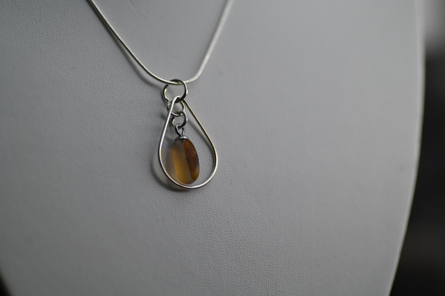 Brown multi seaglass 925 silver necklace 