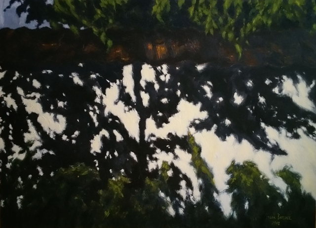 Cienie na murze, 73x100 olej płótno 2018-19