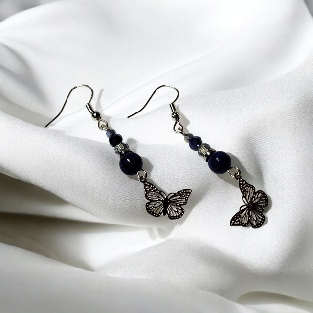 Boucles d&#039;oreilles bleu foncé acier inoxydable